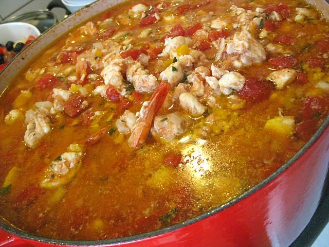 Darker Gumbo in Red Bowl With Chicken
