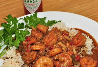 A Bowl of Shrimp Gumbo with Parsley Garnish